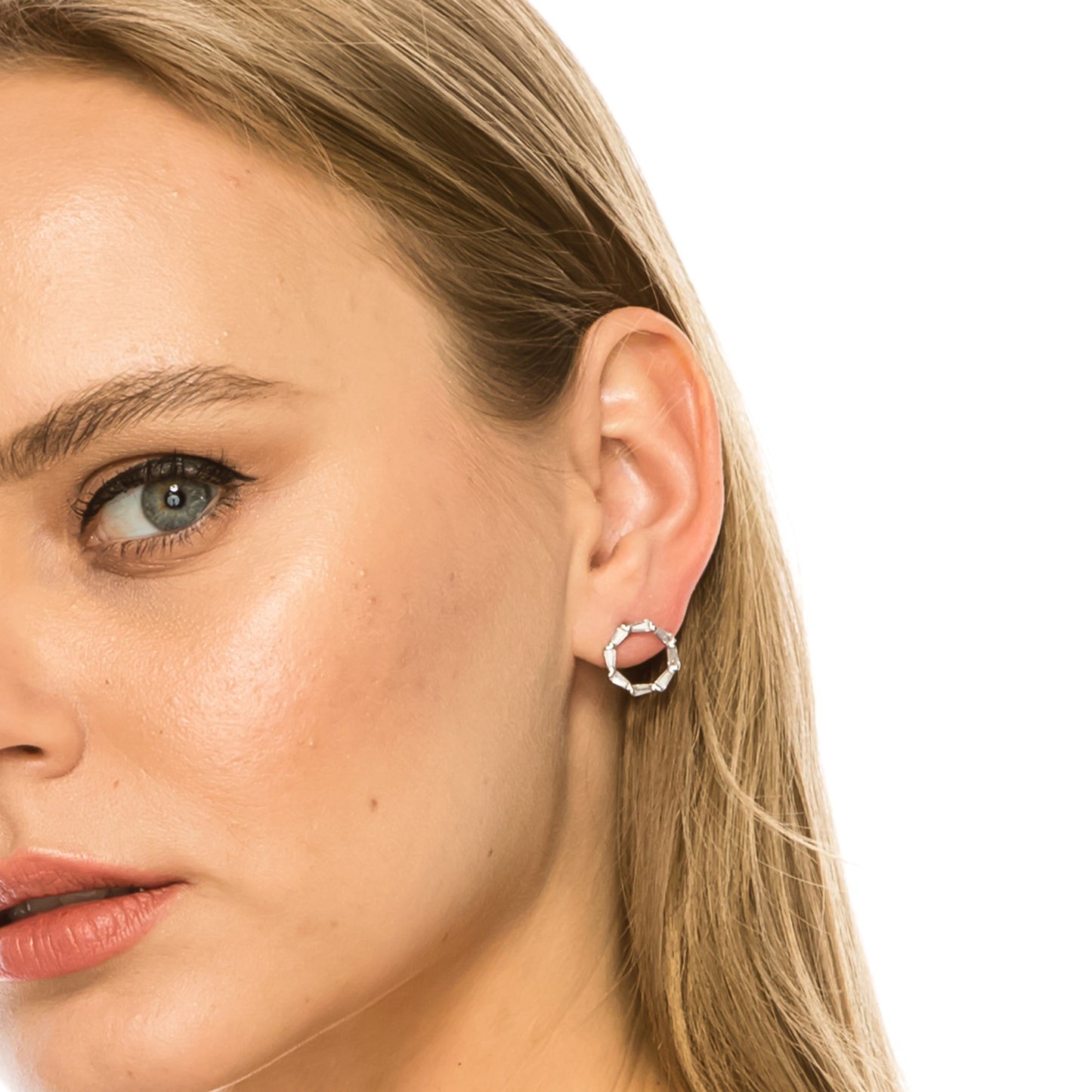 SS071504-Sterling Silver Post Cubic Zirconia Stone Brass Metal Stud Earrings