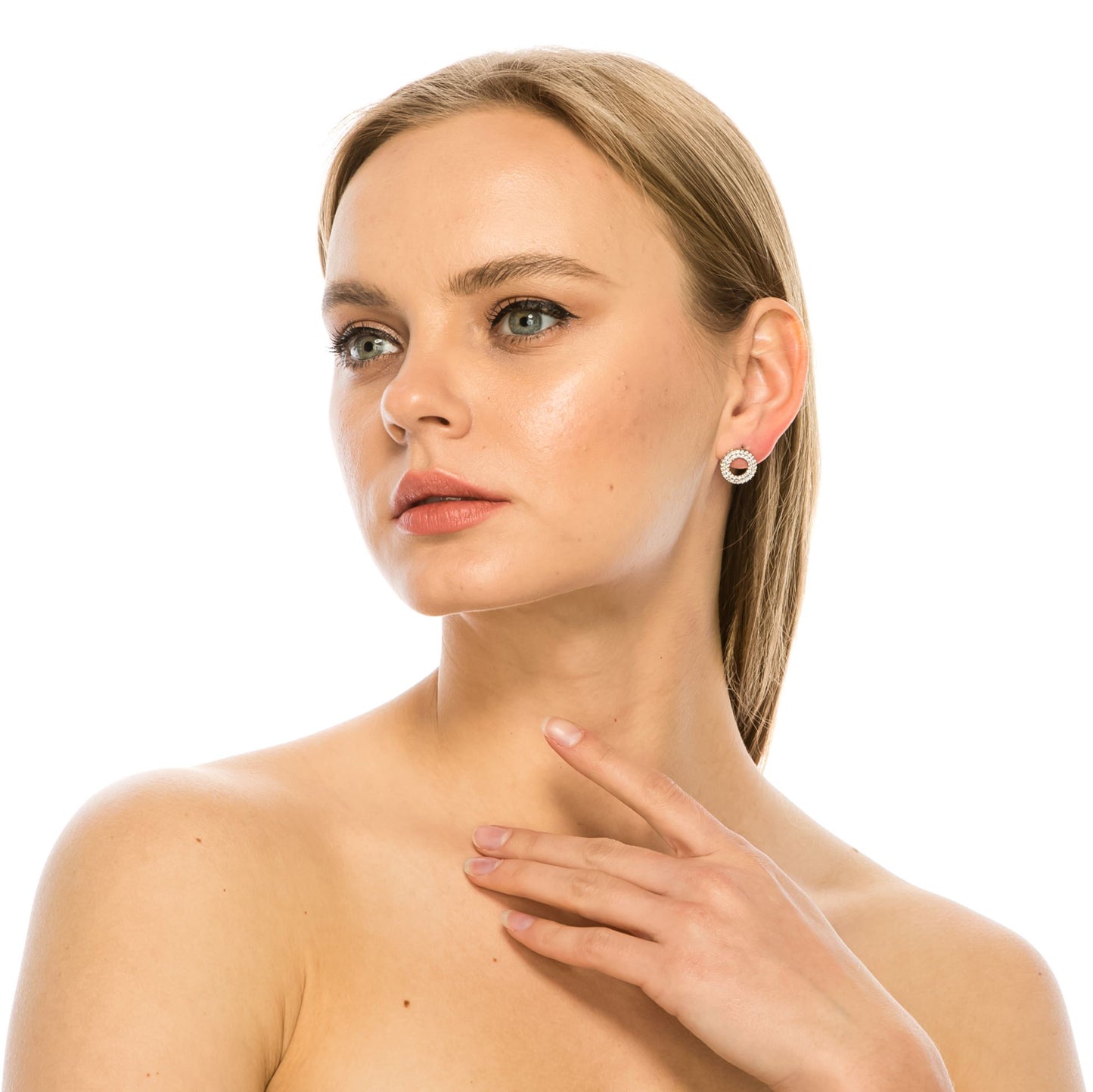 SS071513-Sterling Silver Post Cubic Zirconia Stone Brass Metal Stud Earrings