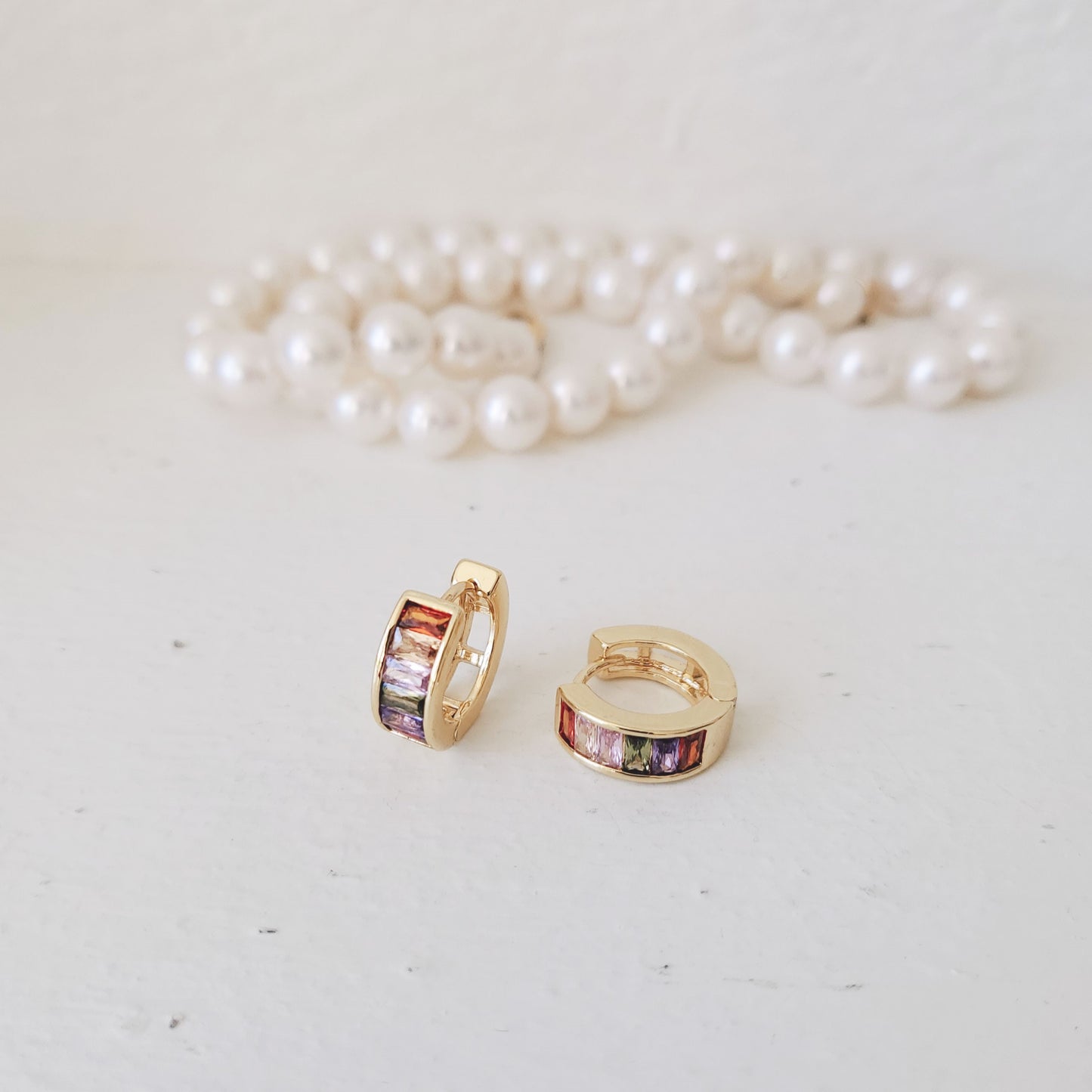 SS071526-Sterling Silver Post Cubic Zirconia Stone Brass Metal Hoop Earrings