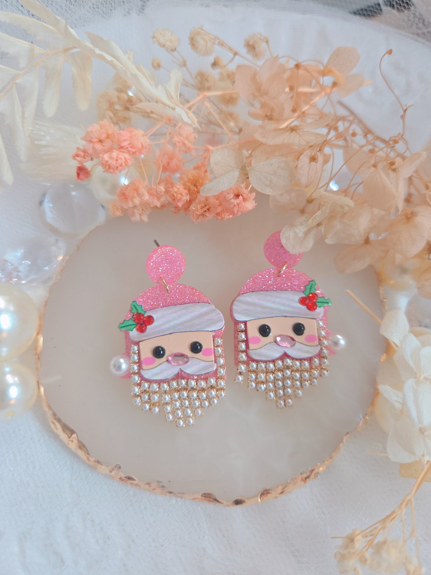 Cute Santa Pink Drop Earrings