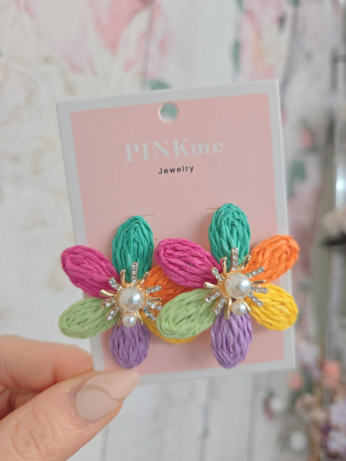 Colorful Flower Pearl Stud Earrings