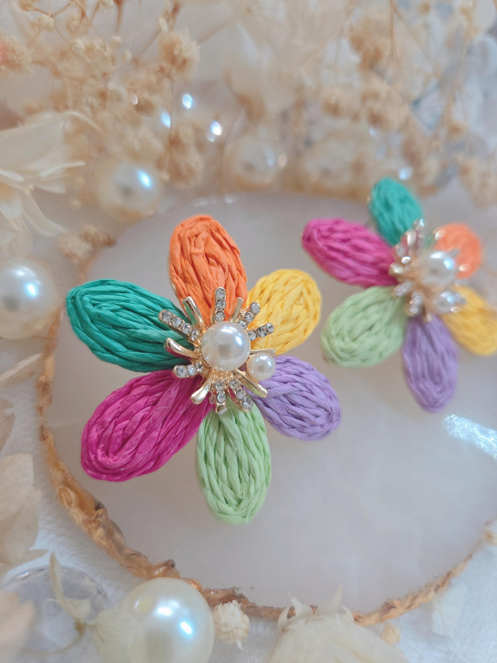 Colorful Flower Pearl Stud Earrings