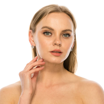 SS071520-Sterling Silver Post Cubic Zirconia Stone Brass Metal Stud Earrings