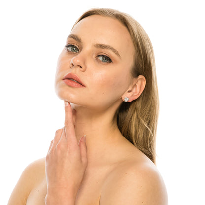 SS071515-Sterling Silver Post Cubic Zirconia Stone Brass Metal Stud Earrings