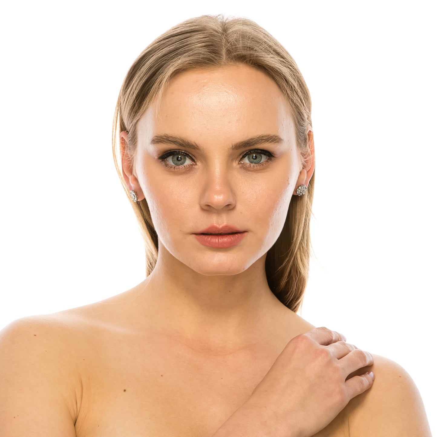 SS071501-Sterling Silver Post Cubic Zirconia Stone Brass Metal Stud Earrings