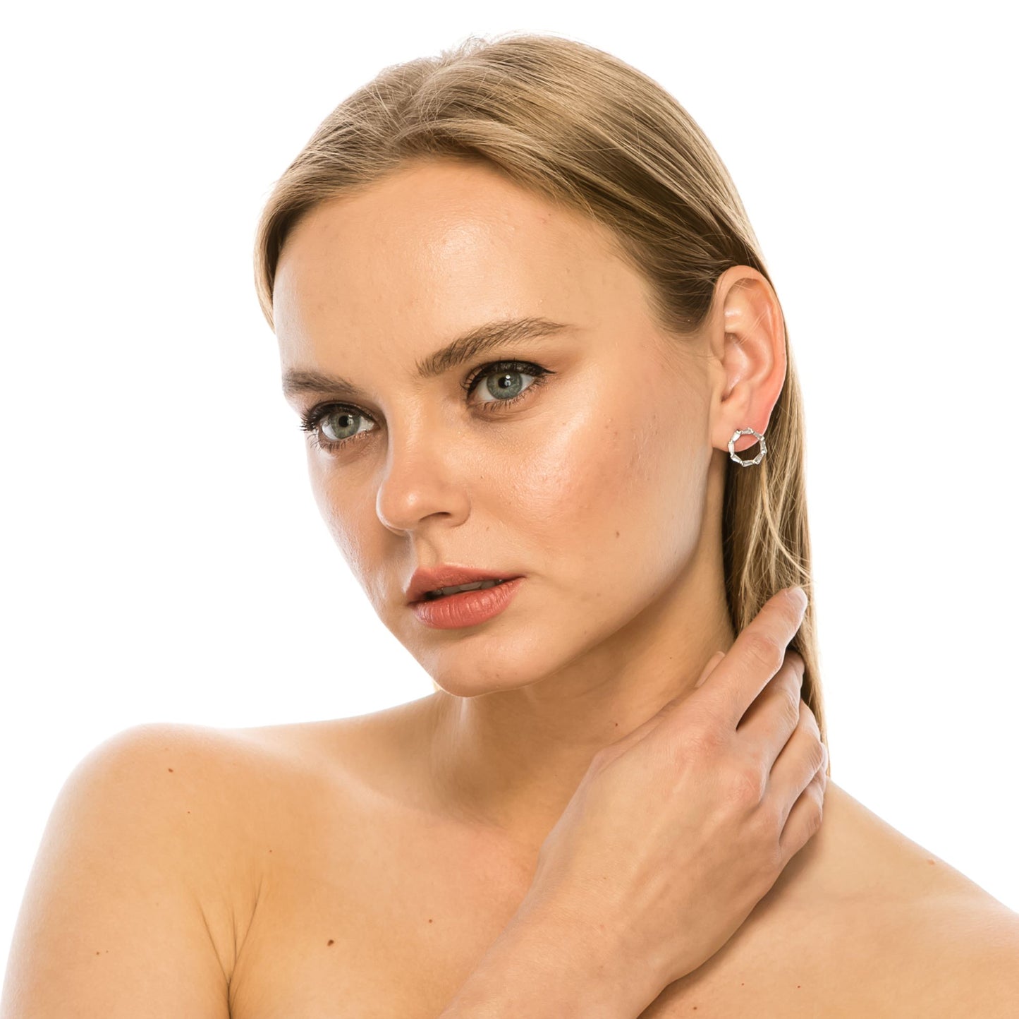 SS071504-Sterling Silver Post Cubic Zirconia Stone Brass Metal Stud Earrings