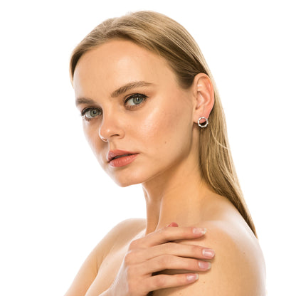 SS071504-Sterling Silver Post Cubic Zirconia Stone Brass Metal Stud Earrings