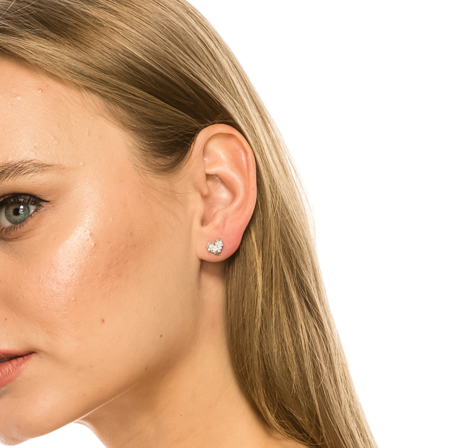 SS071508-Sterling Silver Post Cubic Zirconia Stone Brass Metal Stud Earrings