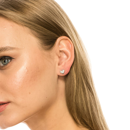 SS071508-Sterling Silver Post Cubic Zirconia Stone Brass Metal Stud Earrings