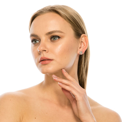 SS071518-Sterling Silver Post Cubic Zirconia Stone Brass Metal Stud Earrings