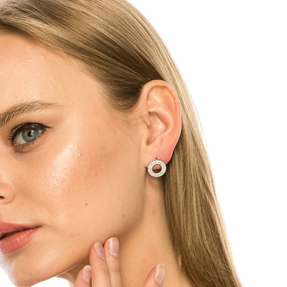 SS071513-Sterling Silver Post Cubic Zirconia Stone Brass Metal Stud Earrings