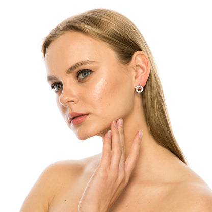 SS071513-Sterling Silver Post Cubic Zirconia Stone Brass Metal Stud Earrings