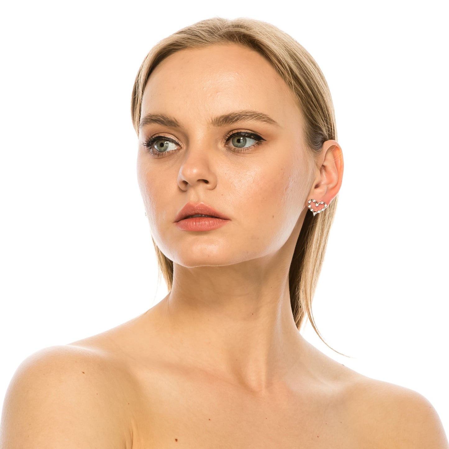 SS071512-Sterling Silver Post Cubic Zirconia Stone Brass Metal Stud Earrings