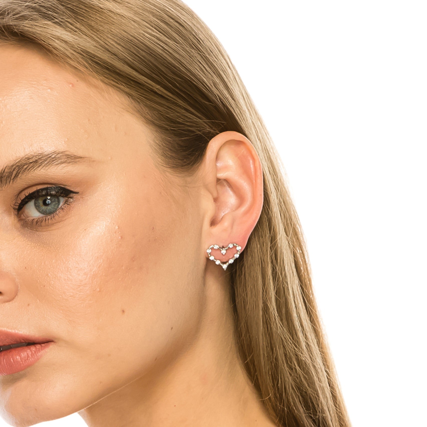 SS071512-Sterling Silver Post Cubic Zirconia Stone Brass Metal Stud Earrings