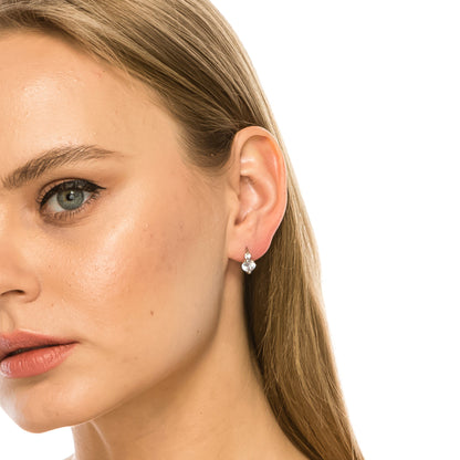 SS071543-Sterling Silver Post Cubic Zirconia Stone Brass Metal Hoop Earrings