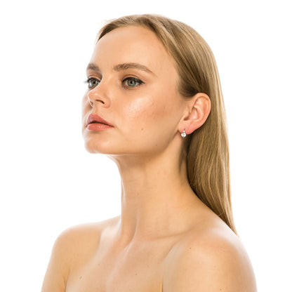 SS071543-Sterling Silver Post Cubic Zirconia Stone Brass Metal Hoop Earrings