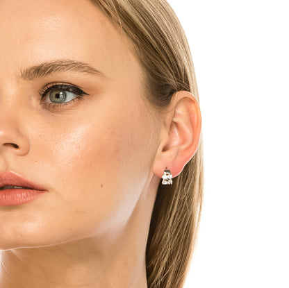 SS071548-Sterling Silver Post Cubic Zirconia Stone Brass Metal Hoop Earrings