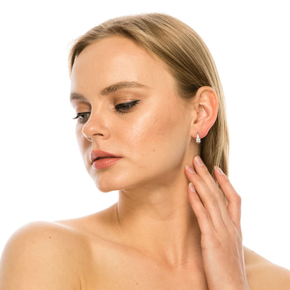 SS071545-Sterling Silver Post Cubic Zirconia Stone Brass Metal Hoop Earrings