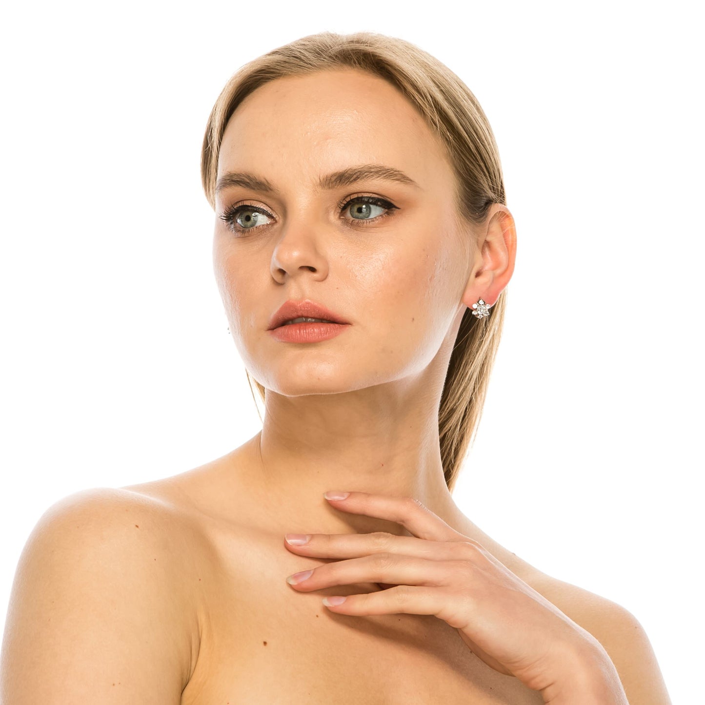 SS071528-Sterling Silver Post Cubic Zirconia Stone Brass Metal Hoop Earrings