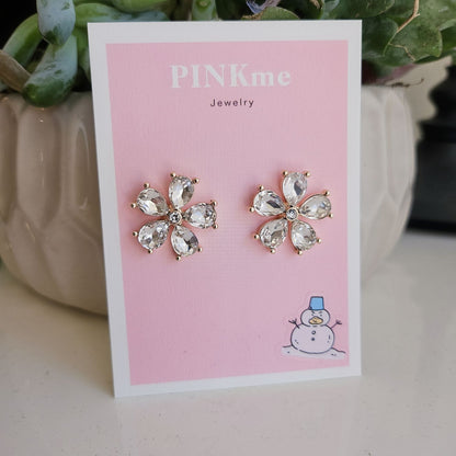 Flower with Clear Stone Stud Earring
