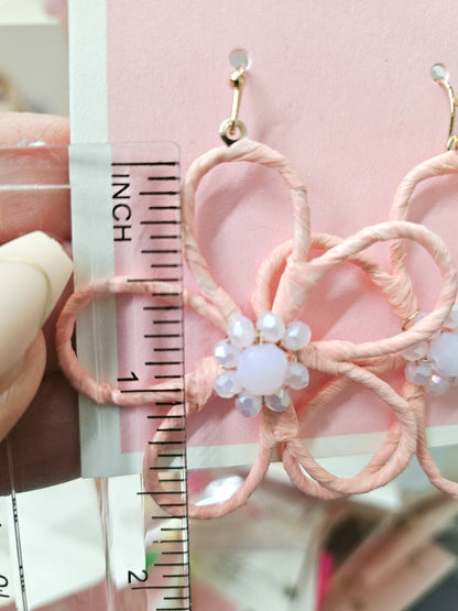 Flower Peach with Stone Drop Earring