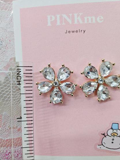 Flower with Clear Stone Stud Earring