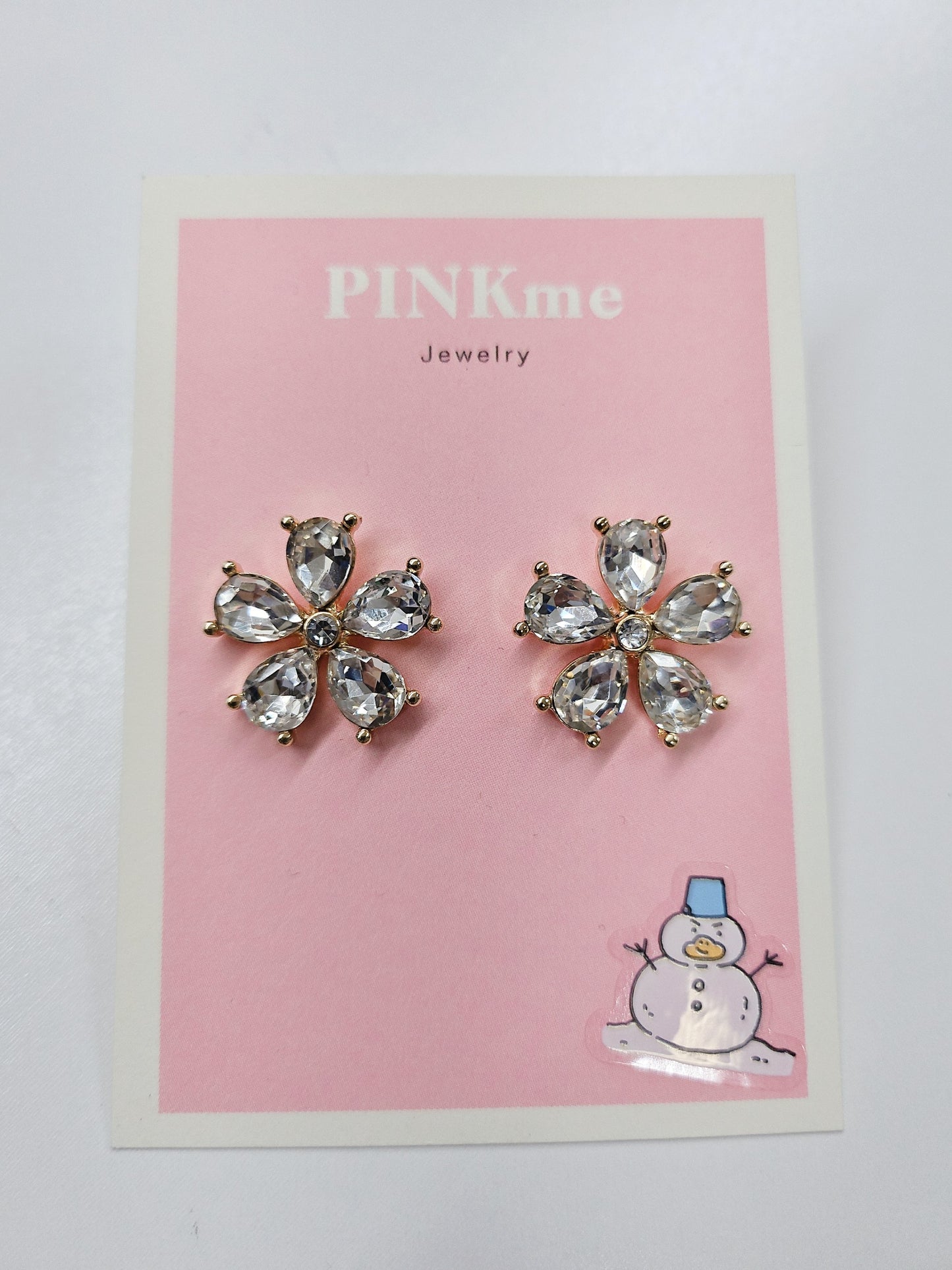 Flower with Clear Stone Stud Earring