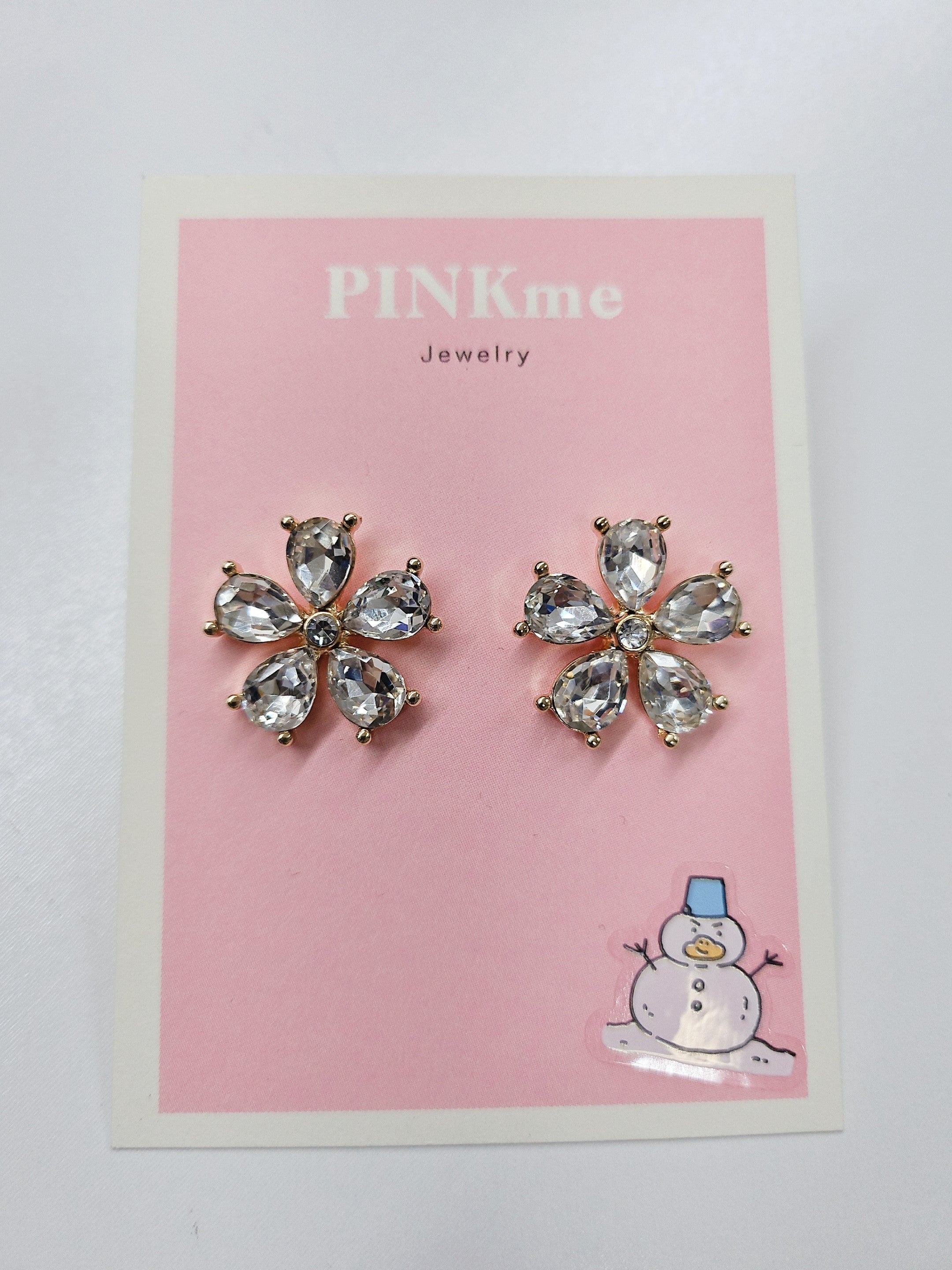 Flower with Clear Stone Stud Earring