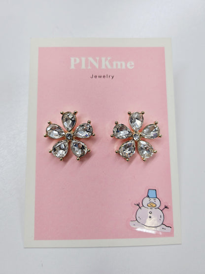 Flower with Clear Stone Stud Earring