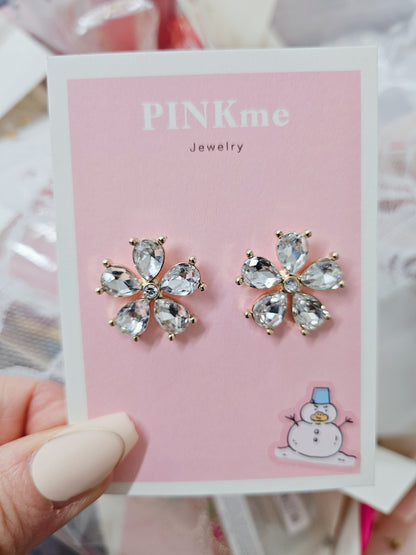 Flower with Clear Stone Stud Earring