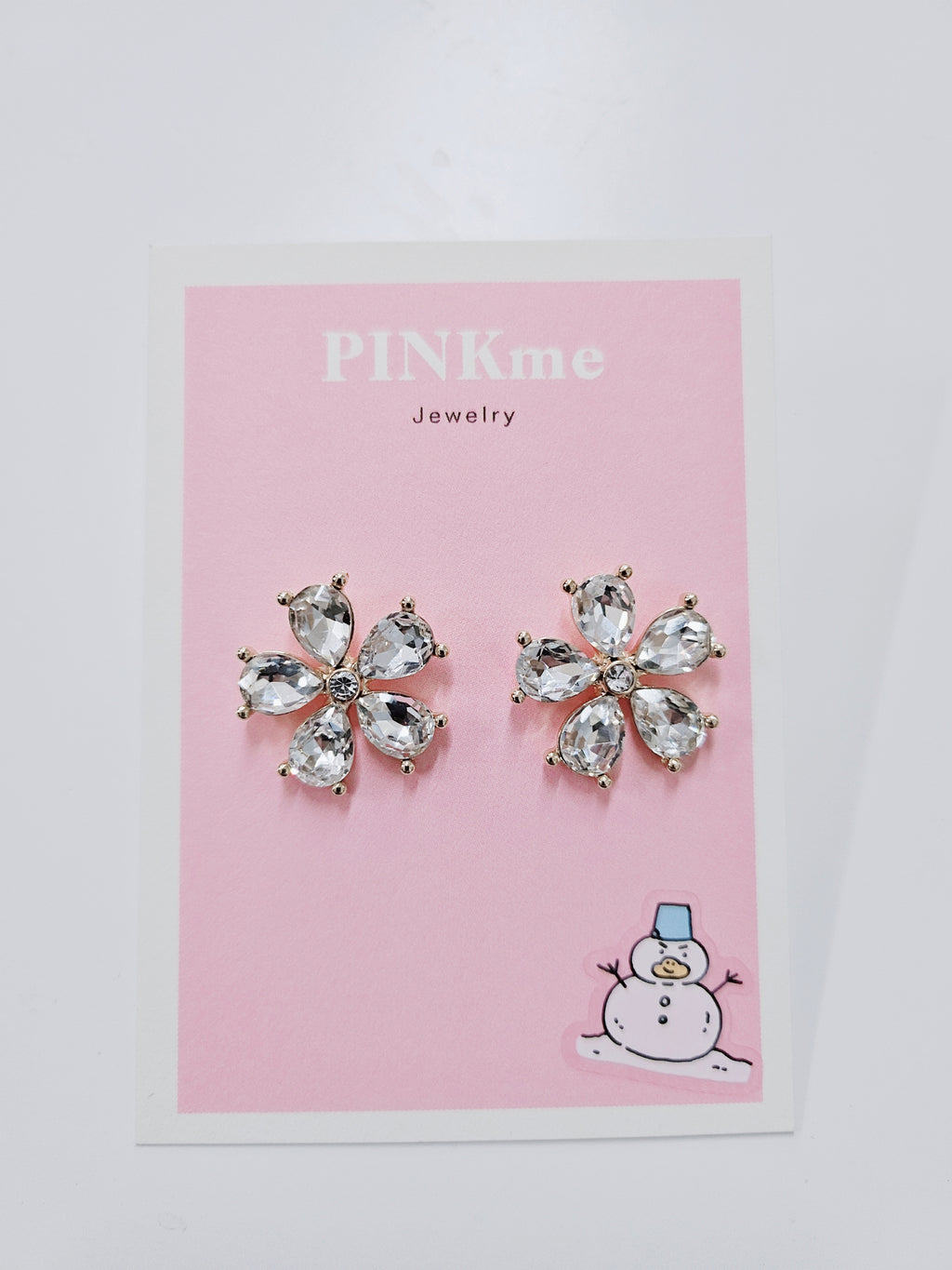 Flower with Clear Stone Stud Earring