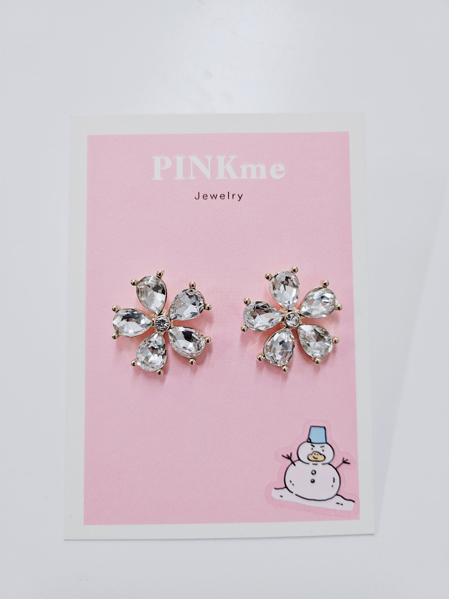 Flower with Clear Stone Stud Earring