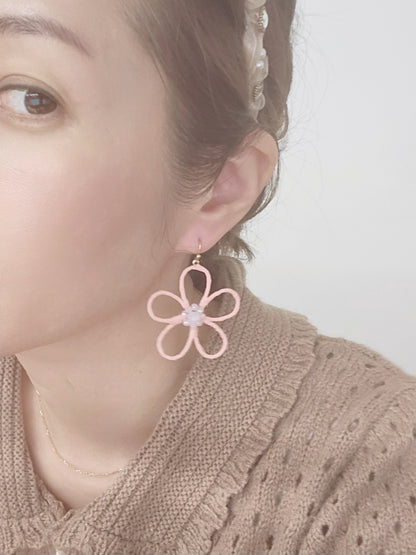 Flower Peach with Stone Drop Earring