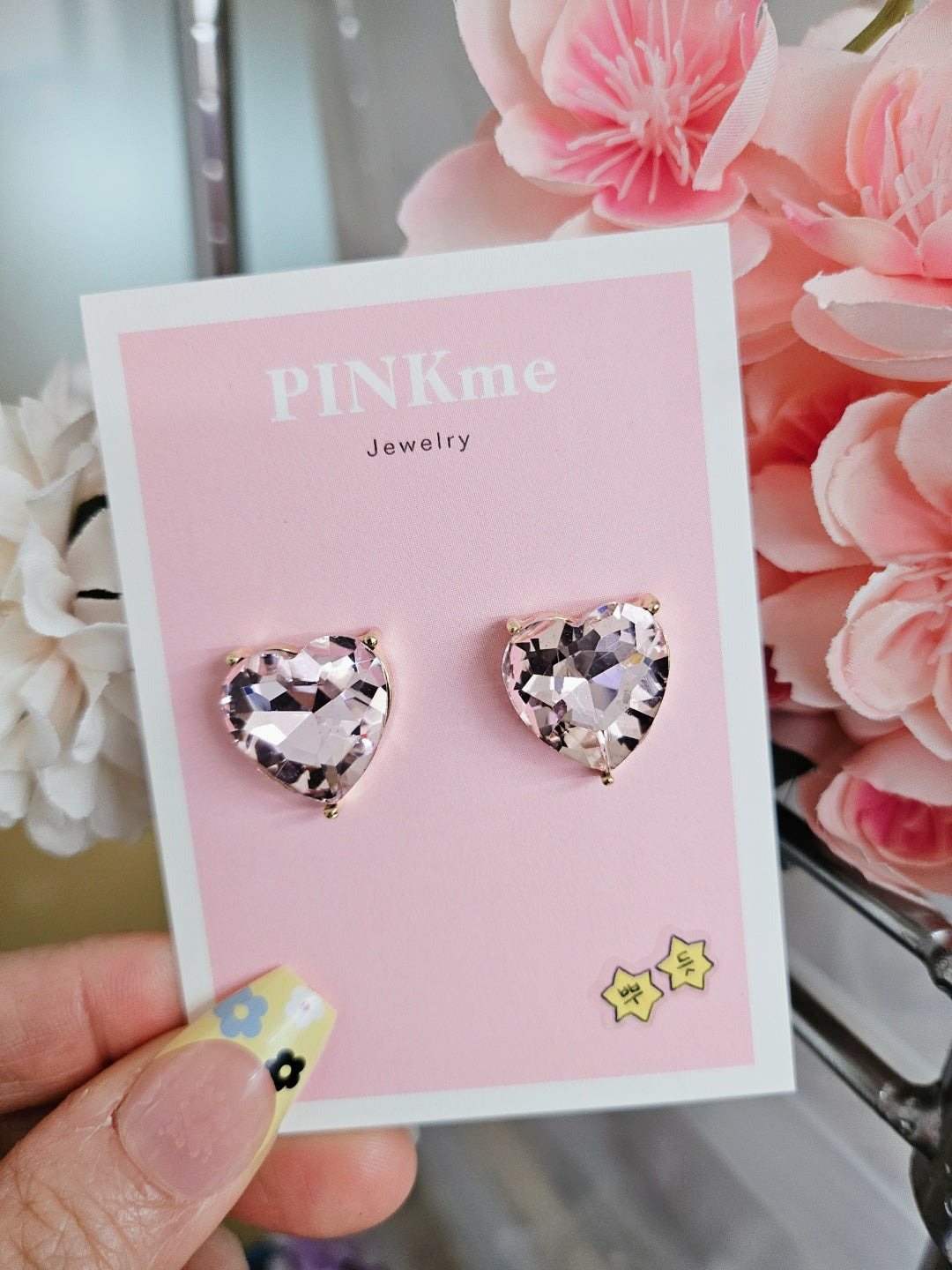 Pink Stone Heart Stud Earring