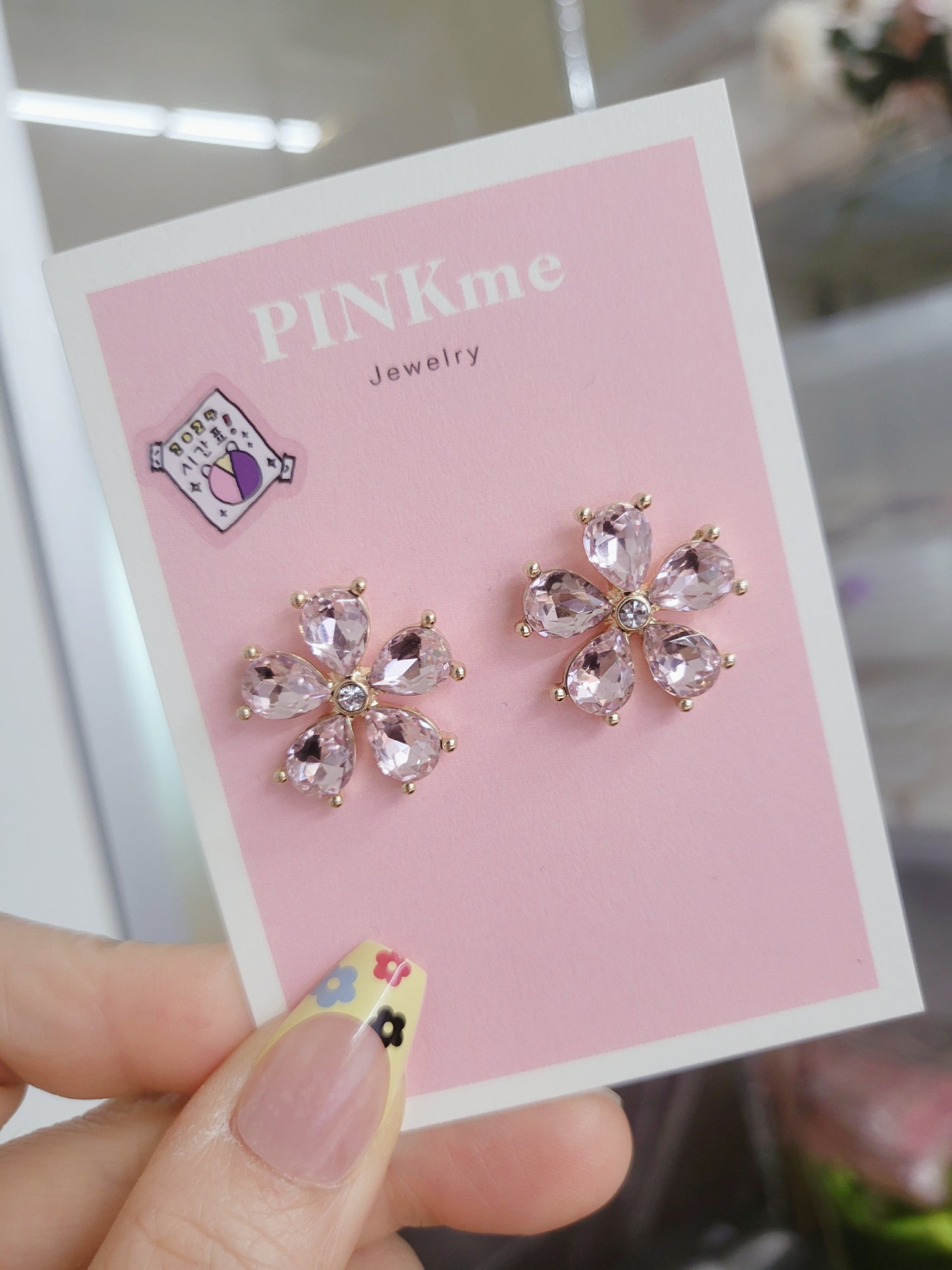 Flower with Clear Stone Stud Earring