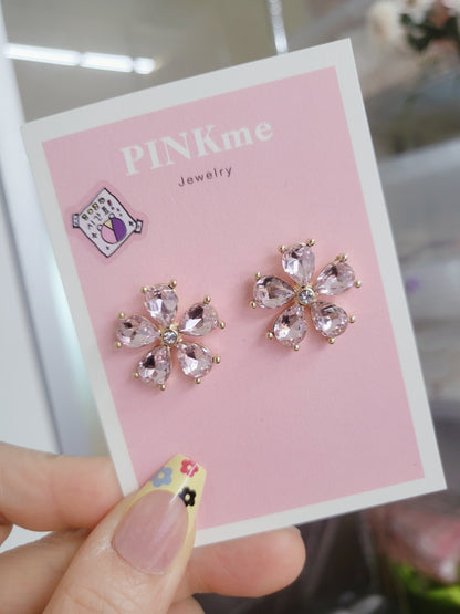 Flower with Clear Stone Stud Earring