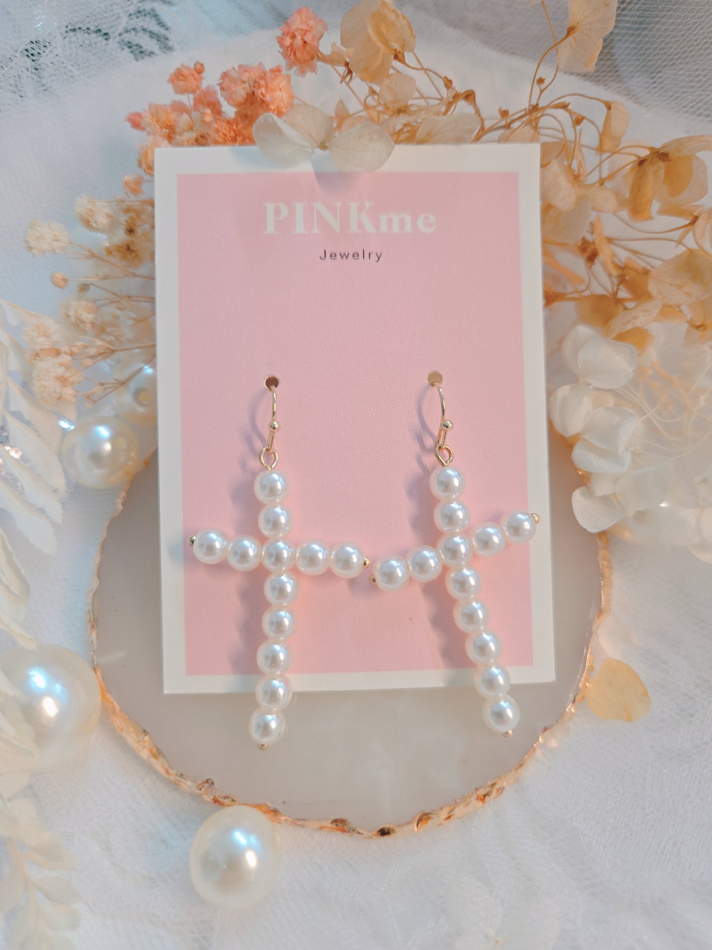 Pearl Cross Dangle Earring