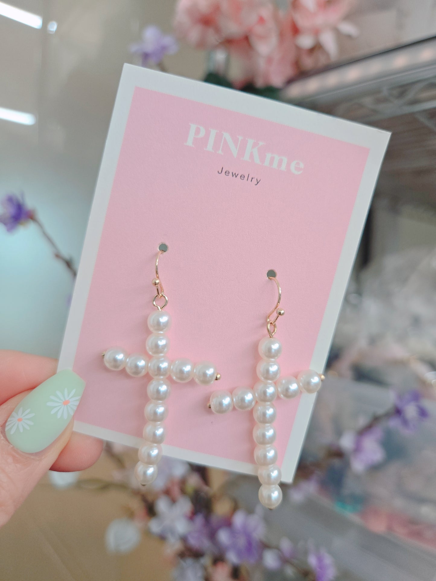 Pearl Cross Dangle Earring
