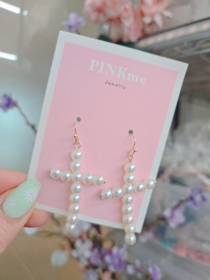 Pearl Cross Dangle Earring