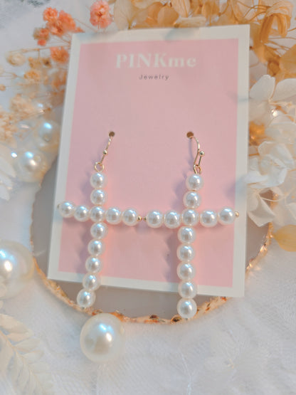 Pearl Cross Dangle Earring