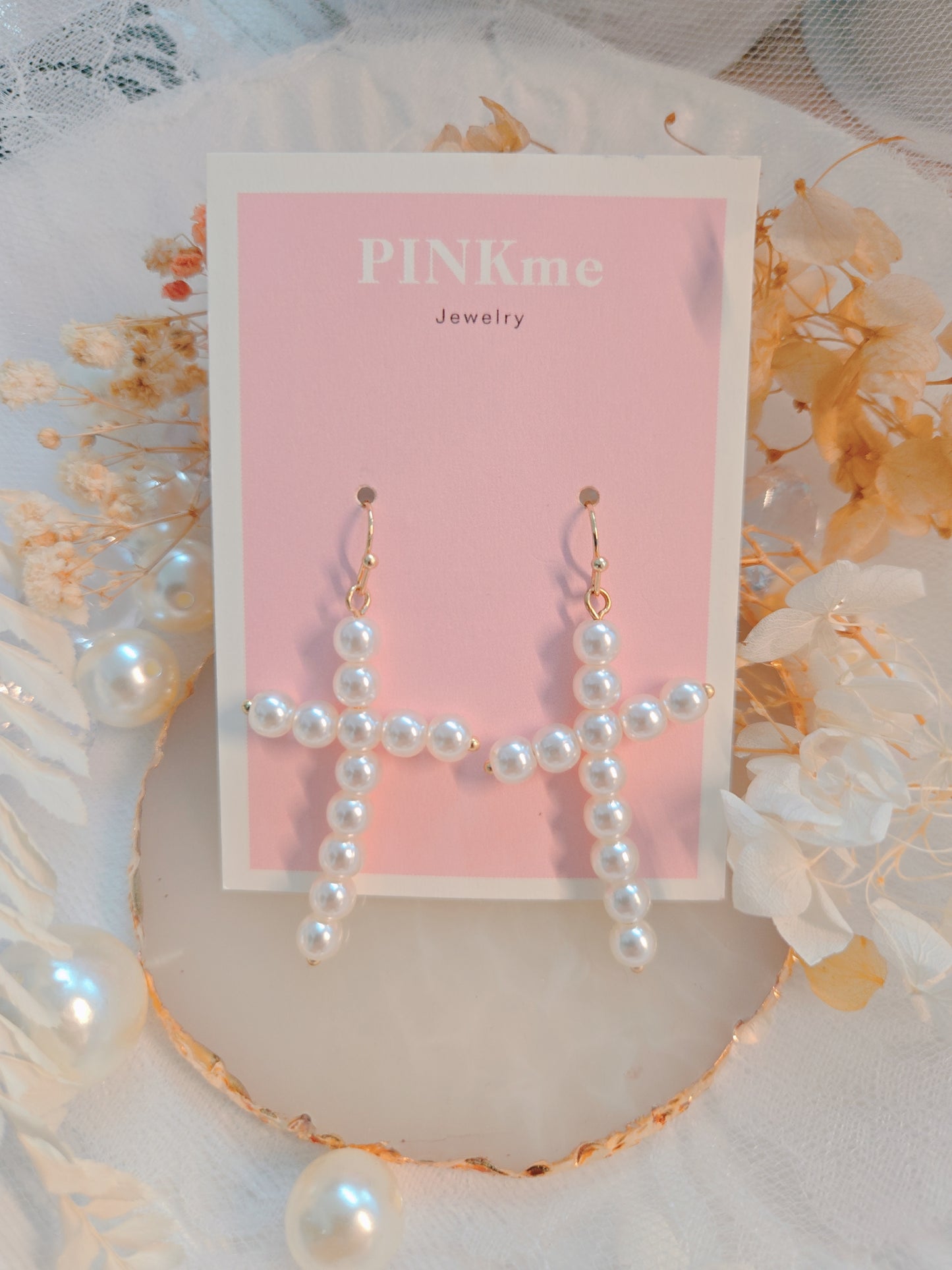 Pearl Cross Dangle Earring