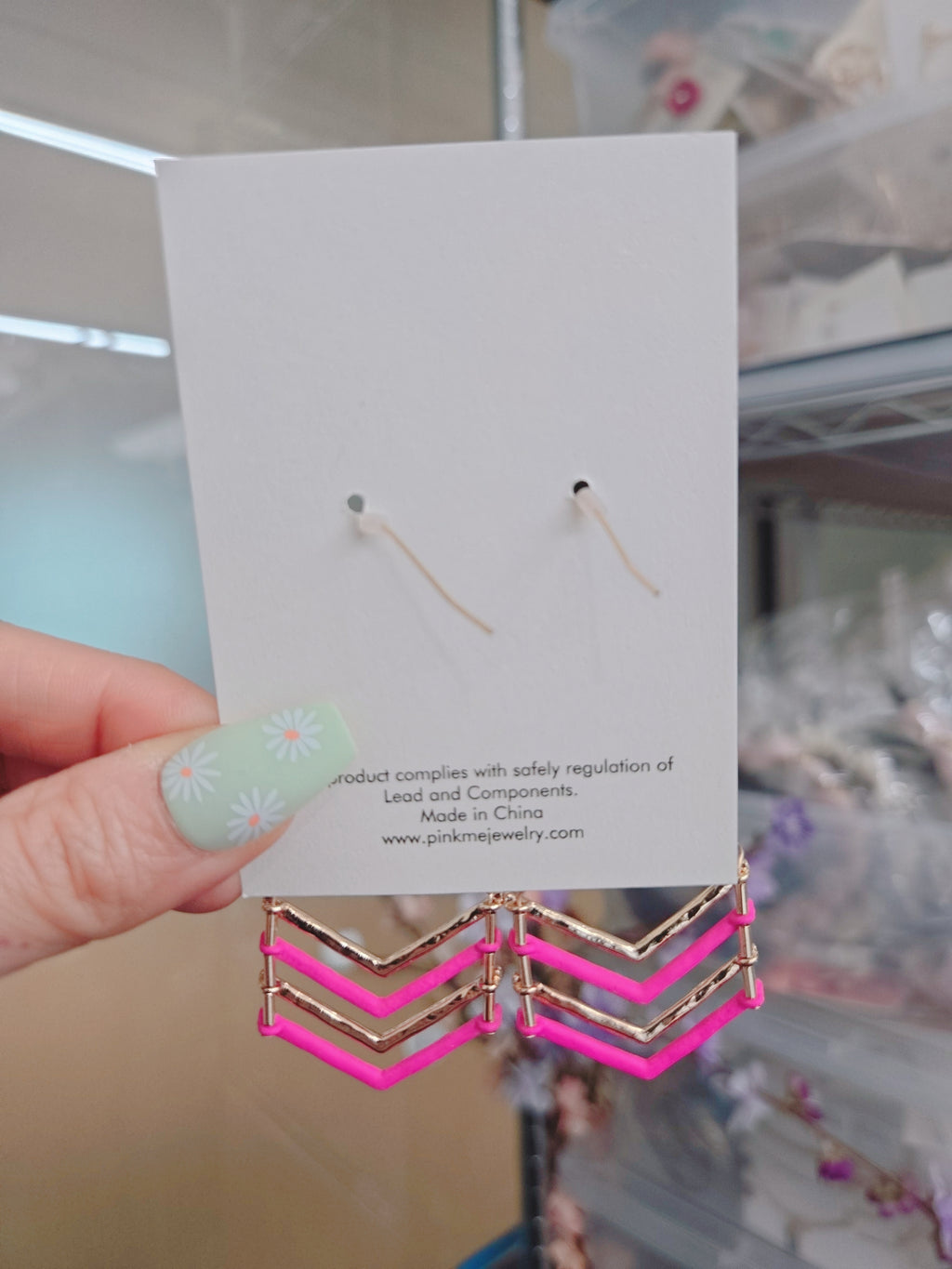 Pink & Gold Chevron Dangle Earrings