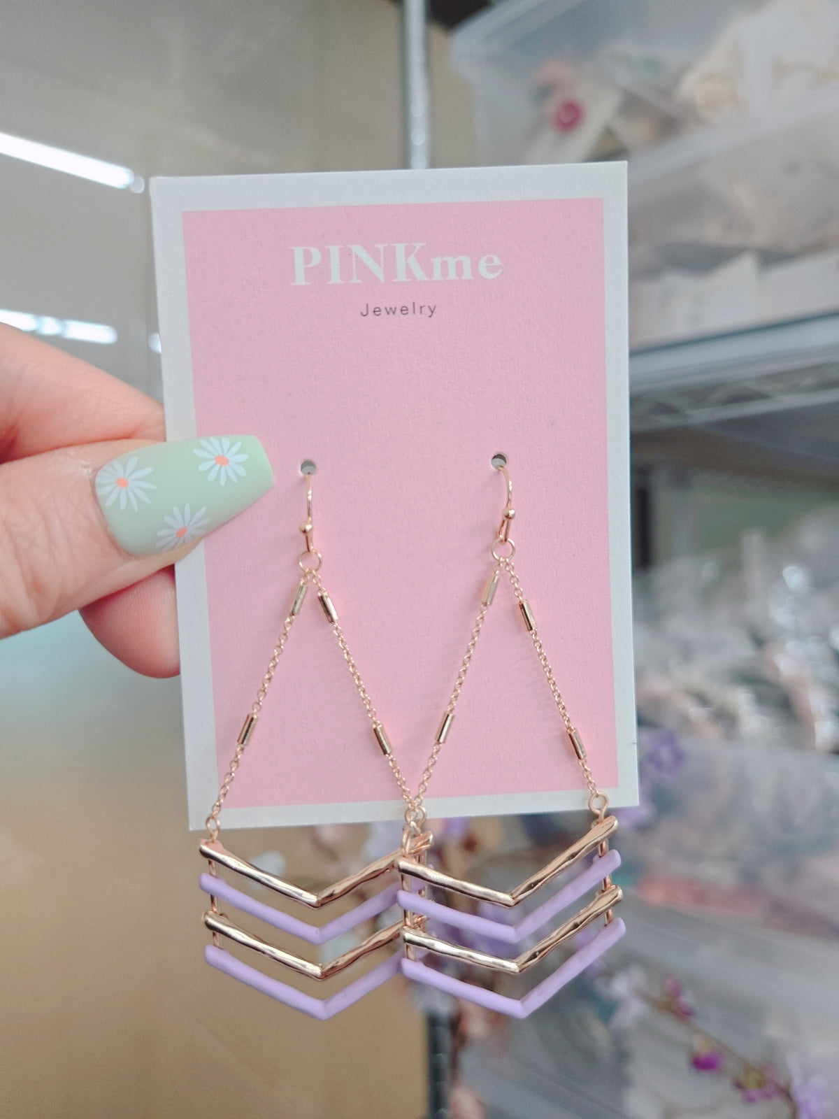 Pink & Gold Chevron Dangle Earrings