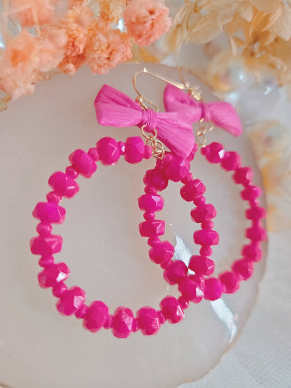 Pink Ribbon with Round Bead Dangle Earring