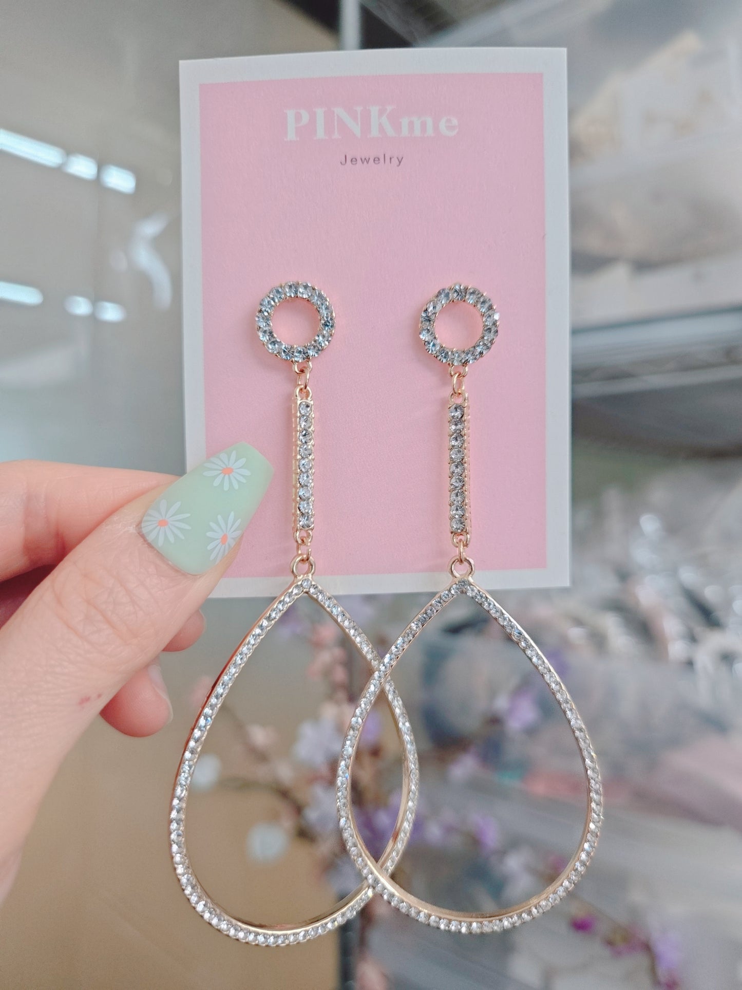 Clear Stone Egg Shape Long Dangle Earring