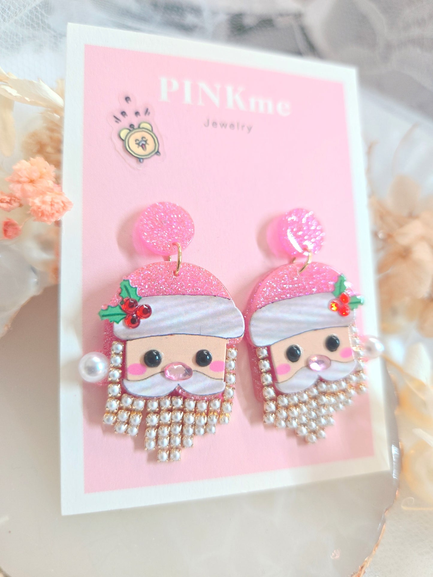 Cute Santa Pink Drop Earrings