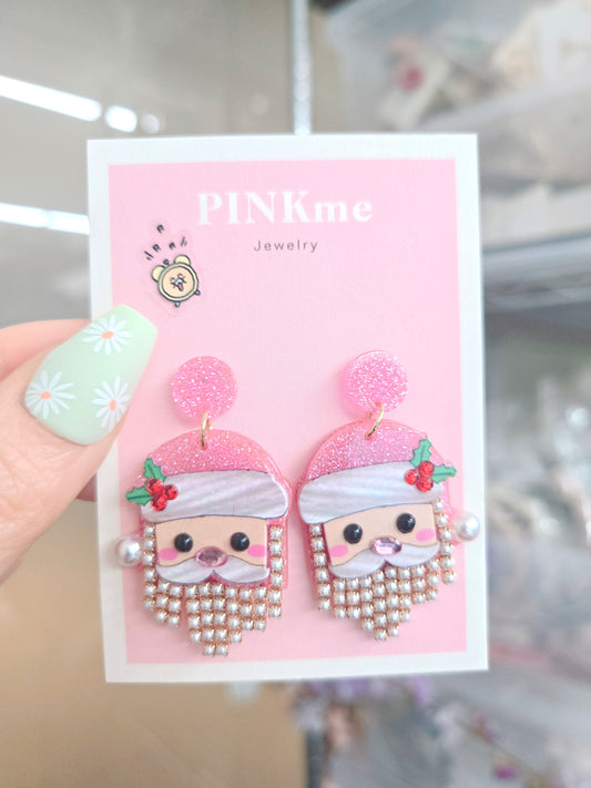 Cute Santa Pink Drop Earrings