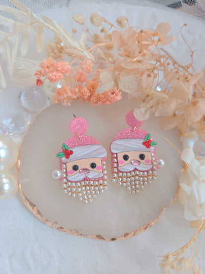 Cute Santa Pink Drop Earrings