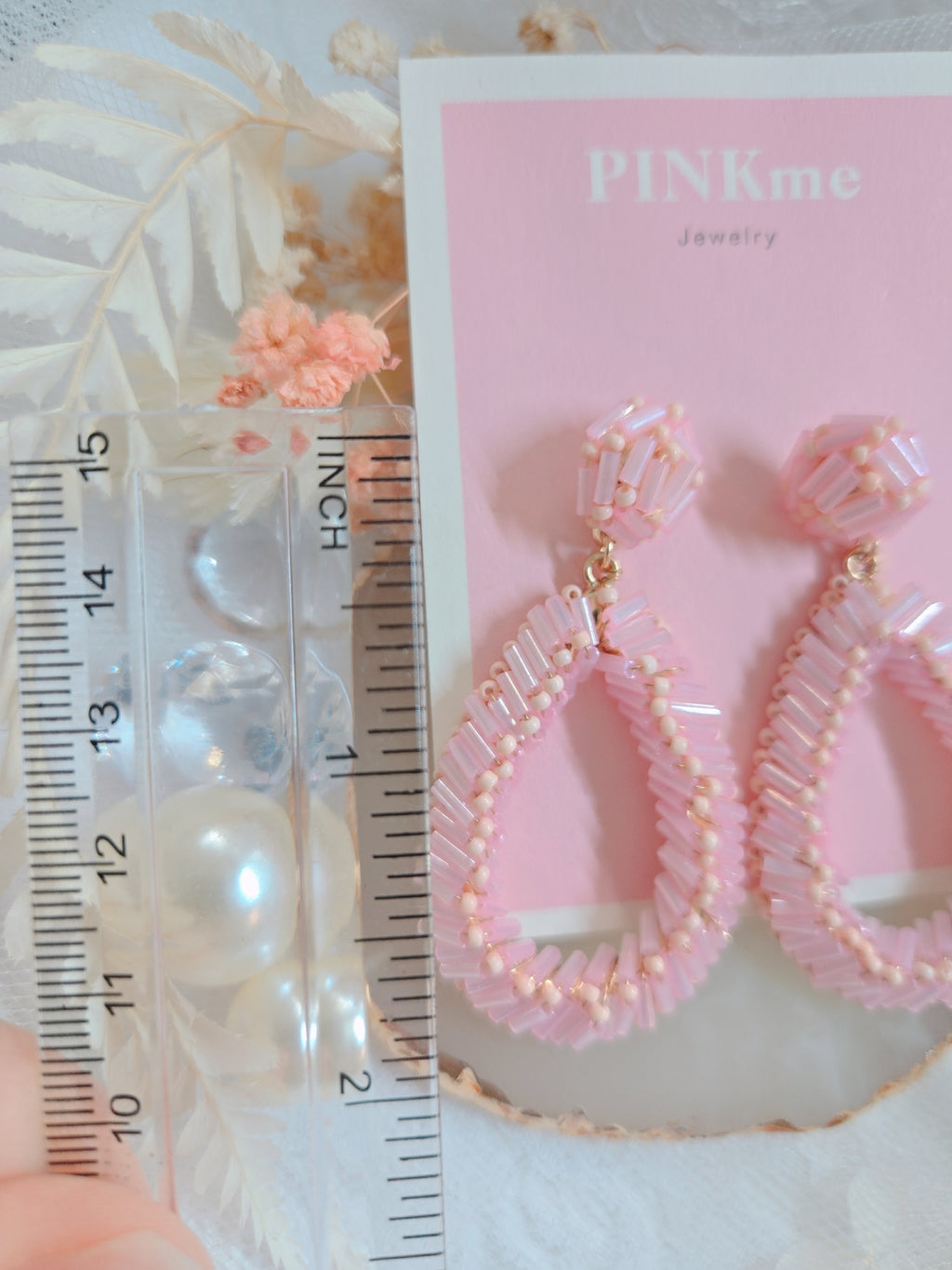 Pink Beaded Teardrop Earrings