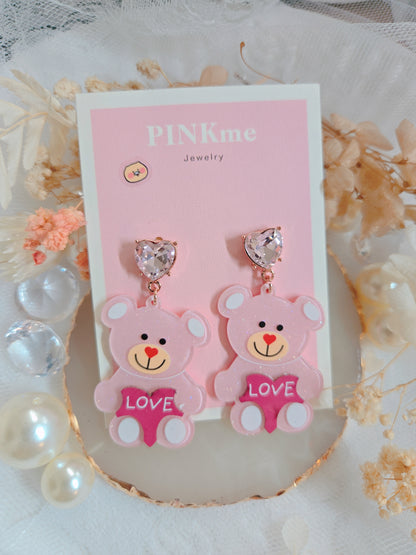 Pink Love Teddy Bear Dangle Earring